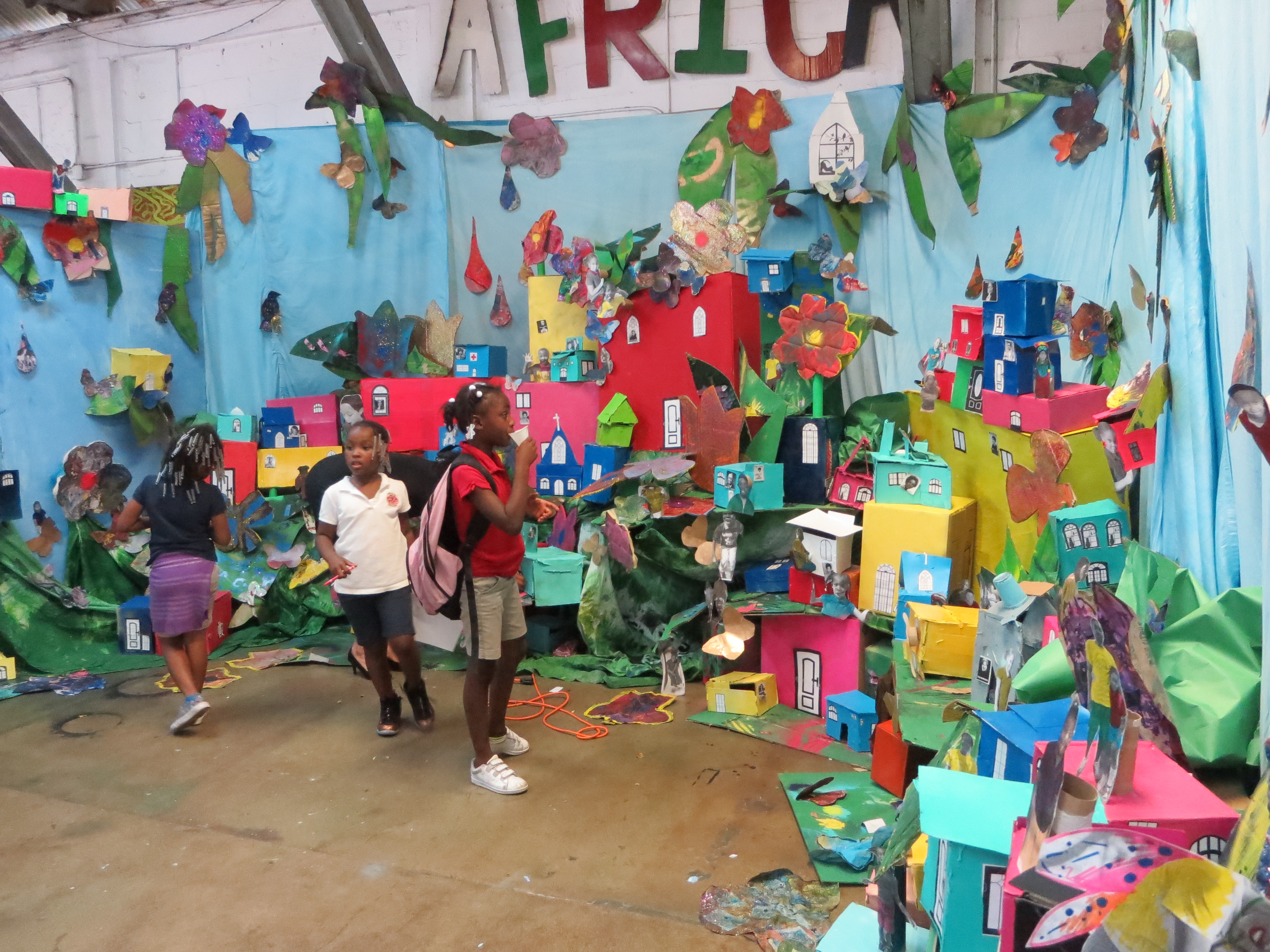 Artwork by students of Arts for Learning's Afterschool program at the Barnyard Coconut Grove Cares, with Teaching Artists Yanira Collado and Carolina Cueva.